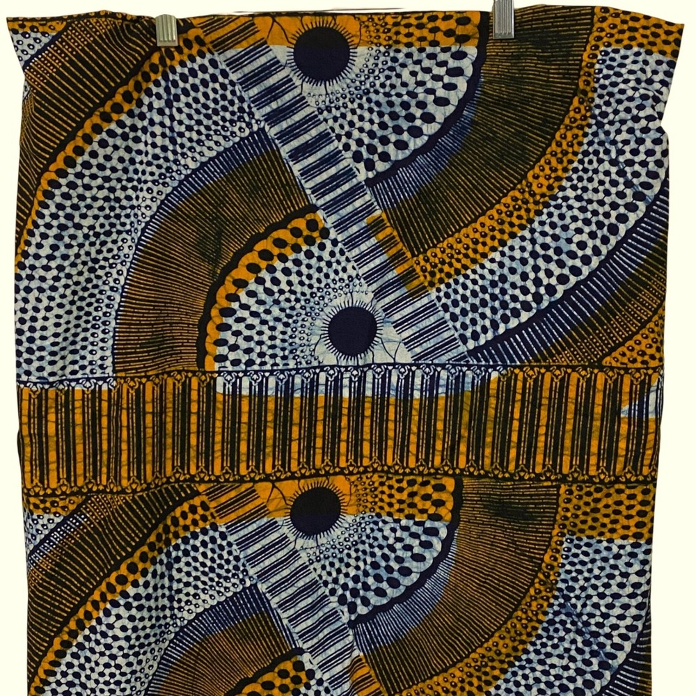 Afrohemian Fabric Remnant 5 yds plus Blue Orange African Wax Print Ankara Ethnic